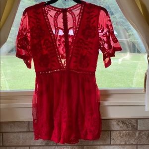 Red lace romper